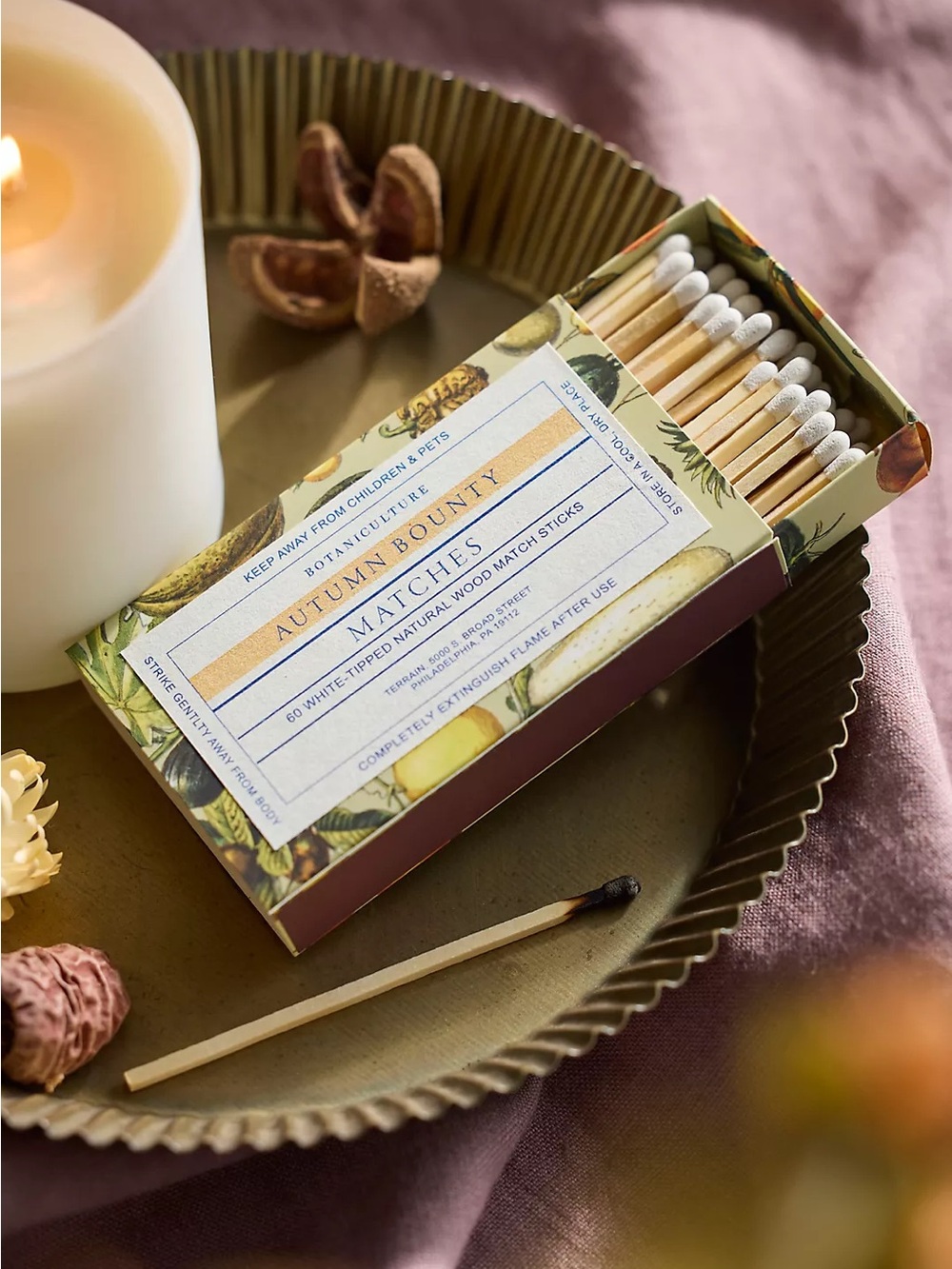 Anthropologie Autumn Bounty Decorative Matchbox & 60 Matches by Botaniculture